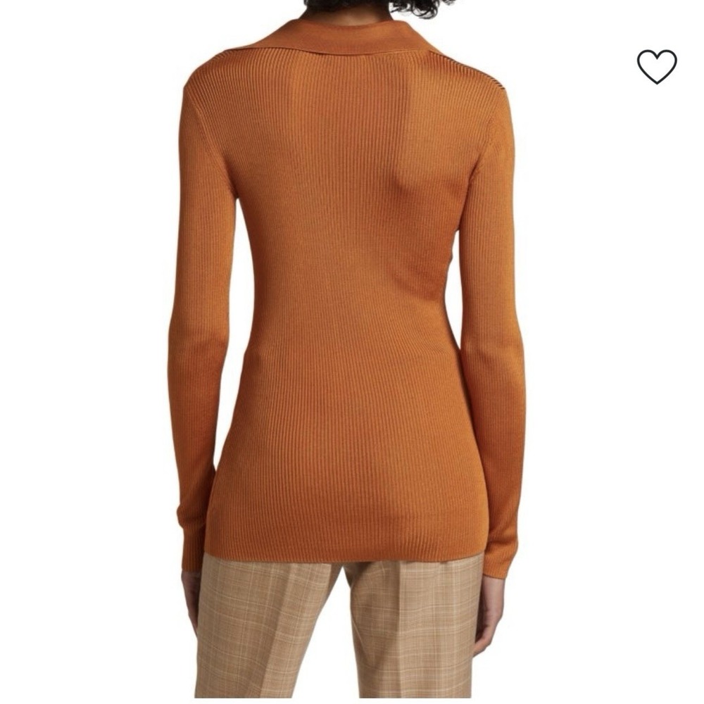 St. John NWT Ribbed Knit V-Neck Sweater Blouse Orange Sz Large Party Modern $495 - Picture 7 of 9